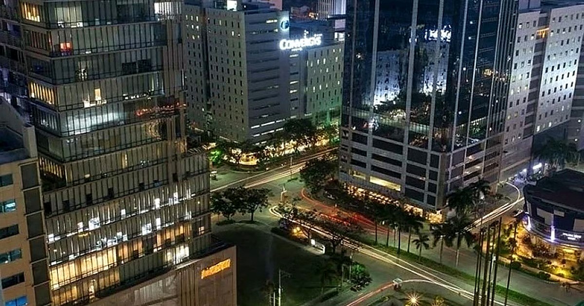 Cebu business district at night with office towers and traffic lights