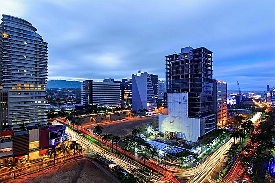 Cebu IT Park skyline and traffic at blue hour