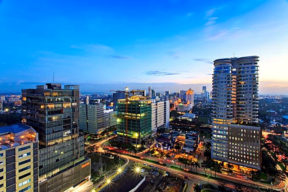 Cebu City skyline and business district at dusk