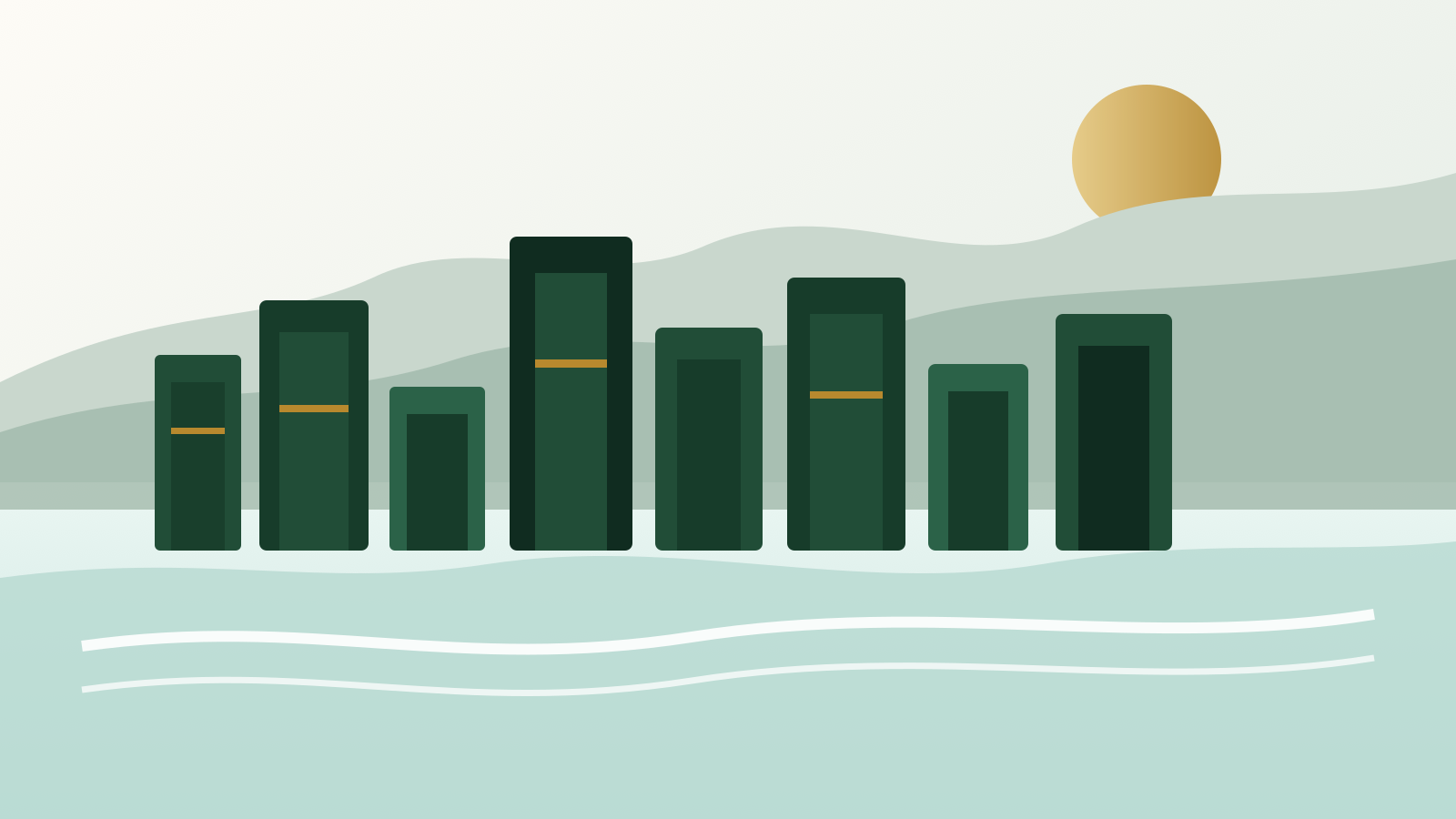 Editorial illustration of Cebu City with an urban skyline, mountain backdrop and coastal setting.