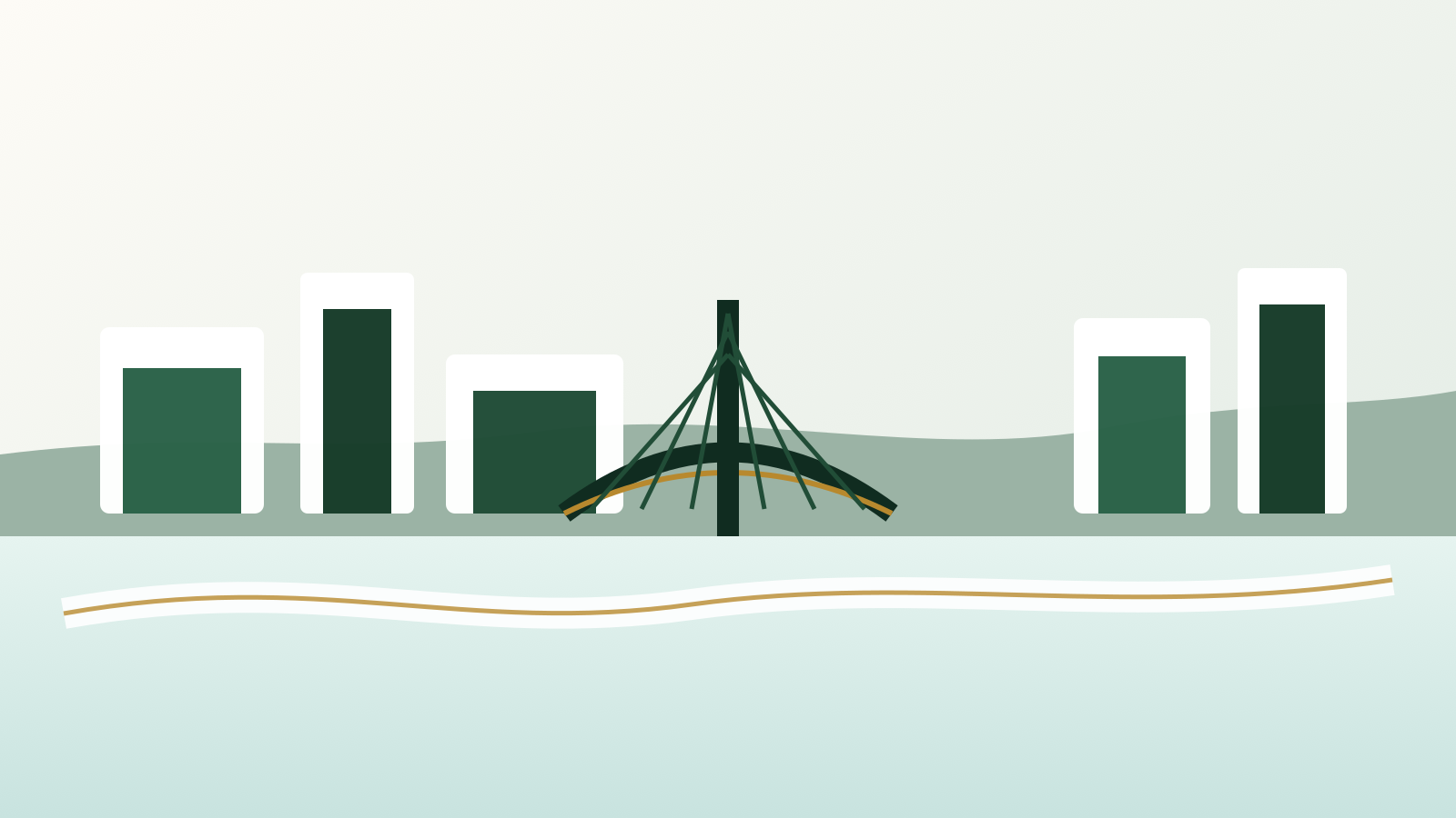 Editorial illustration of Mandaue City emphasizing bridge connectivity, commerce and cross-metro access.